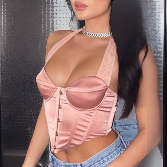 Sexy Black Magnetic Hook & Eye Design Asymmetrical Bustier Corset Crop Camisole - Picture 12 of 17